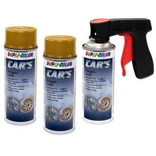 Felgenlack Lack Spray Cars Dupli Color 385902 Gold 3 X 400 ml mit Pistolengriff