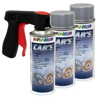 Felgenlack Lack Spray Cars Dupli Color 385919 Silber 3 X 400 ml mit Pistolengriff