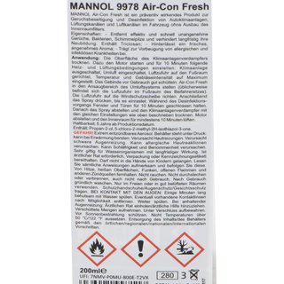 MANNOL Air Con Fresh + Air Conditioner Cleaner Klimaanlagen Desinfektion