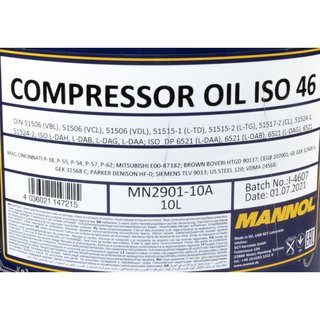 Compressoroil Compressor oil MANNOL ISO 46 10 liters