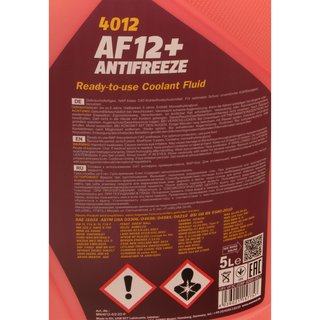 Khlerfrostschutz MANNOL Frostschutz Antifreeze 5 Liter Fertiggemisch -40C Rot AF12 G12