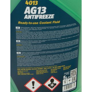 Kühlerfrostschutz MANNOL Frostschutz Antifreeze 5 Liter Fertiggemisch -40°C grün AG13 G13