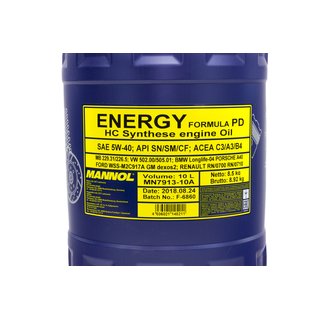 Engineoil Engine oil MANNOL Energy Formula PD 5W-40 API SN 10 liters