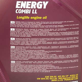 Engineoil Engine Oil MANNOL Energy Combi LL 5W-30 API SN 4 liters