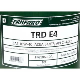 Engineoil Engine Oil FANFARO 10W-40 TRD E4 UHPD API CI-4 10 liters