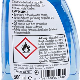 SONAX Scheibenenteiser Scheiben-Entfroster Sprühflasche Enteiserspray 500ml