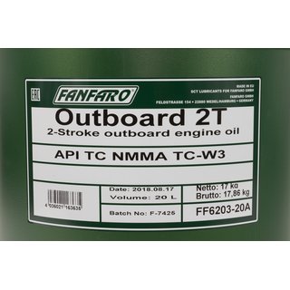 Engineoil Engine Oil FANFARO Outboard 2T API TD 20 liters inkl. Outlet Tap