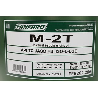 Engineoil Engine Oil FANFARO M-2T API TC 20 liters incl. Outlet Tap
