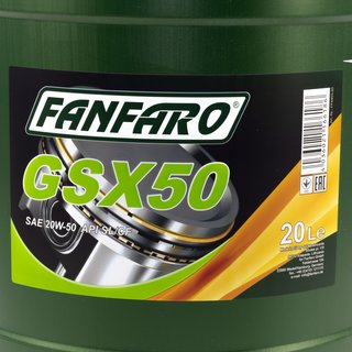 Motorl Motor l FANFARO 20W-50 GSX 50 API SN/ CH-4 20 Liter inkl. Auslasshahn