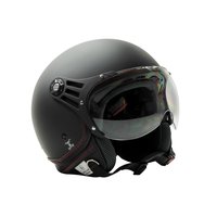 Motorcycle Jet Helmet Matt - Black with Red Stitching,...