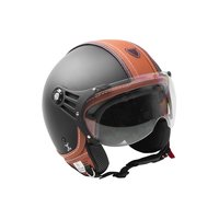 Motorcycle Jet Helmet Hazel Matt Black-Brown Leather with...
