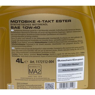 Motorl RAVENOL Motobike 4-T Ester SAE 10W-40 4 Liter