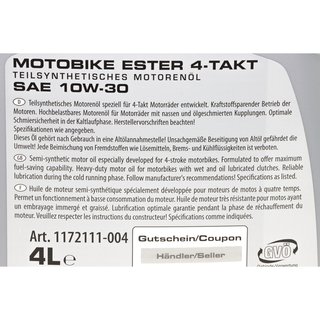 Engine Oil RAVENOL Motobike 4-T Ester SAE 10W-30 8 Liters