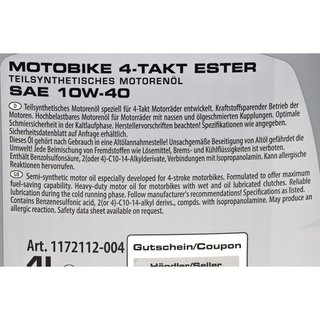 Engine Oil RAVENOL Motobike 4-T Ester SAE 10W-40 8 Liters