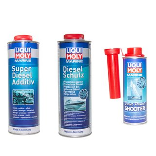 Marine Diesel Schutz Additiv + Marine Super Diesel Additiv LIQUI MOLY 2x 1 Liter + Protect Shooter 200 ml