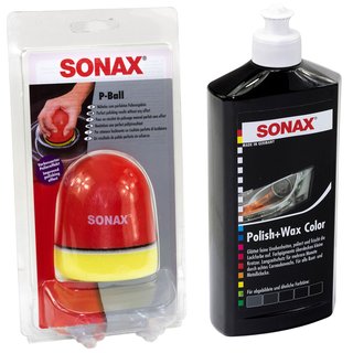Polishset Polish and Wax Paint Color black SONAX 500 ml + P-Ball Sponge