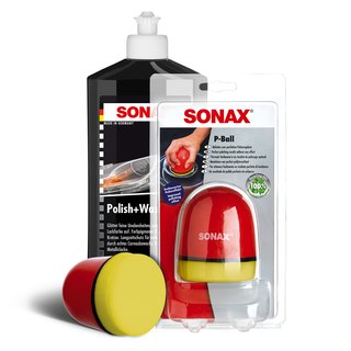 Politur Set Polish und Wax Wachs polieren Lack Color schwarz SONAX 500 ml + P-Ball Schwamm