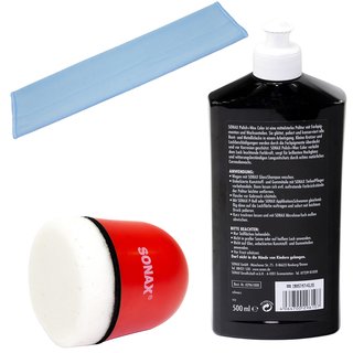 Politur Set Polish und Wax Wachs polieren Lack Color schwarz SONAX 500 ml + P-Ball Schwamm + Microfasertuch