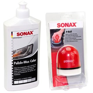 Politur Set Polish und Wax Wachs polieren Lack Color wei SONAX 500 ml + P-Ball Schwamm