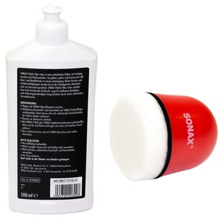 Politur Set Polish und Wax Wachs polieren Lack Color wei SONAX 500 ml + P-Ball Schwamm