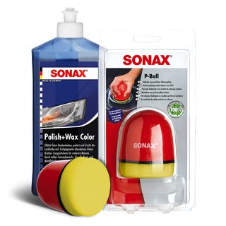 Politur Set Polish und Wax Wachs polieren Lack Color blau SONAX 500 ml + P-Ball Schwamm