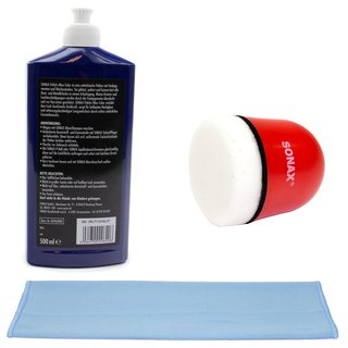 Politur Set Polish und Wax Wachs polieren Lack Color blau SONAX 500 ml + P-Ball Schwamm + Microfasertuch