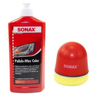 Polishset Polish and Wax Paint Color red SONAX 500 ml + P-Ball Sponge