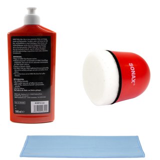 Politur Set Polish und Wax Wachs polieren Lack Color rot SONAX 500 ml + P-Ball Schwamm + Microfasertuch