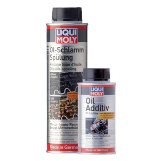 Additive MoS2 engine wear protection LIQUI MOLY + oil sludge rinsing 1011 + 5200
