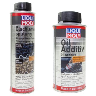 Additive MoS2 engine wear protection LIQUI MOLY + oil sludge rinsing 1011 + 5200