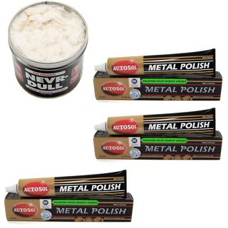 Nevr Dull Polierwatte + 3 X 75 ml Edel Chrom Metall Politur Autosol
