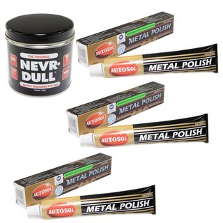 Nevr Dull polishing cotton + 3 X 75 ml precious chrome metal polish Autosol