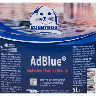 AdBlue ureasolution exhaustgascleaning diesel 5 liters with intregated fillerhose