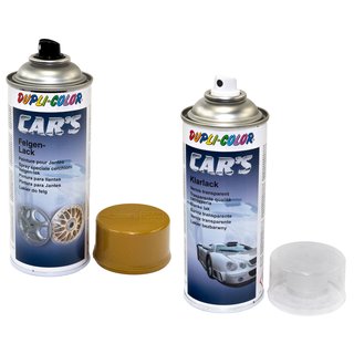 Rim Lacquer Spray Cars Dupli Color 385902 gold 400 ml + clear lacquer 385858 400 ml