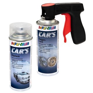 Felgenlack Lack Spray Cars Dupli Color 385902 Gold 400 ml + Klarlack 385858 400 ml mit Pistolengriff