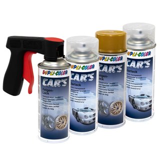 Felgenlack Lack Spray Cars Dupli Color 385902 Gold 2 X 400 ml + Klarlack 385858 2 X 400 ml mit Pistolengriff