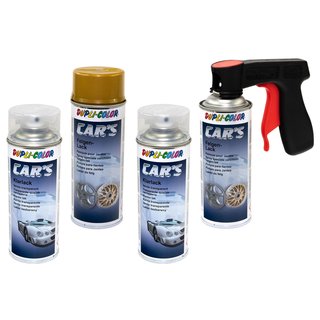 Felgenlack Lack Spray Cars Dupli Color 385902 Gold 2 X 400 ml + Klarlack 385858 2 X 400 ml mit Pistolengriff
