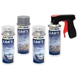Rim Lacquer Spray Cars Dupli Color 385919 silver 2 X 400 ml + clear lacquer 385858 2 X 400 ml with Pistolgrip