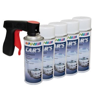 Lackspray Spraydose Sprhlack Cars Dupli Color 652233 weiss seidenmatt 5 X 400 ml mit Pistolengriff