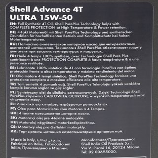 Motorl Motor l Shell Advance 4T Ultra 15W-50 3 X 1 Liter