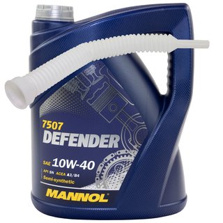 Engineoil Engine oil semisynthetic MANNOL Defender 10W-40 API SN 5 liters with spout