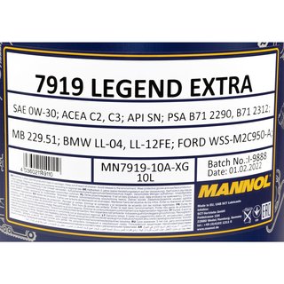 Motorl Motor l MANNOL Legend Extra 0W30 API SN 10 Liter