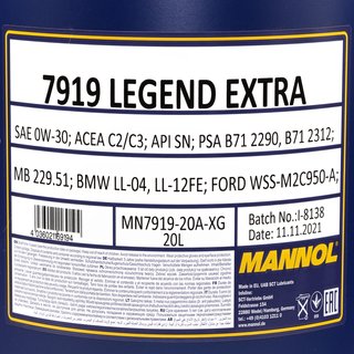 Motorl Motor l MANNOL Legend Extra 0W30 API SN 20 Liter