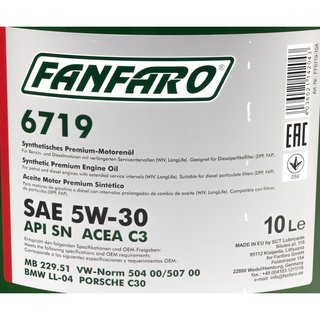 Engineoil Engine Oil FANFARO 5W-30 API SN 10 liters with spout