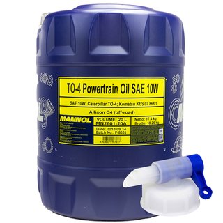MANNOL TO-4 Powertrain Oil SAE 10W Caterpillar 20 Liter with spout