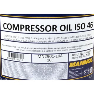 Compressoroil Compressor oil MANNOL ISO 46 10 liters with spout