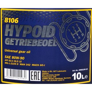 Gearoil Gear Oil MANNOL Hypoid 80W-90 API GL 4/ GL 5 LS 2 X 10 Liters
