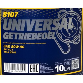Gearoil Gear Oil MANNOL Universal 80W-90 API GL 4 10 liters with spout