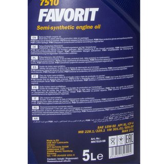 Engineoil set Favorit 15W50 API SL CF CF-4 5 liters + Oilfilter Febi 38405