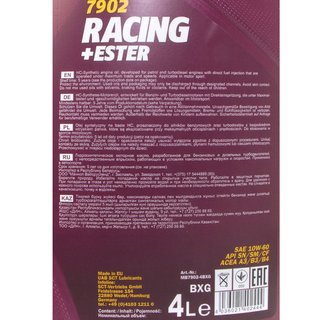 Motorl Set Racing+Ester 10W-60 4 Liter + lfilter Febi 109708